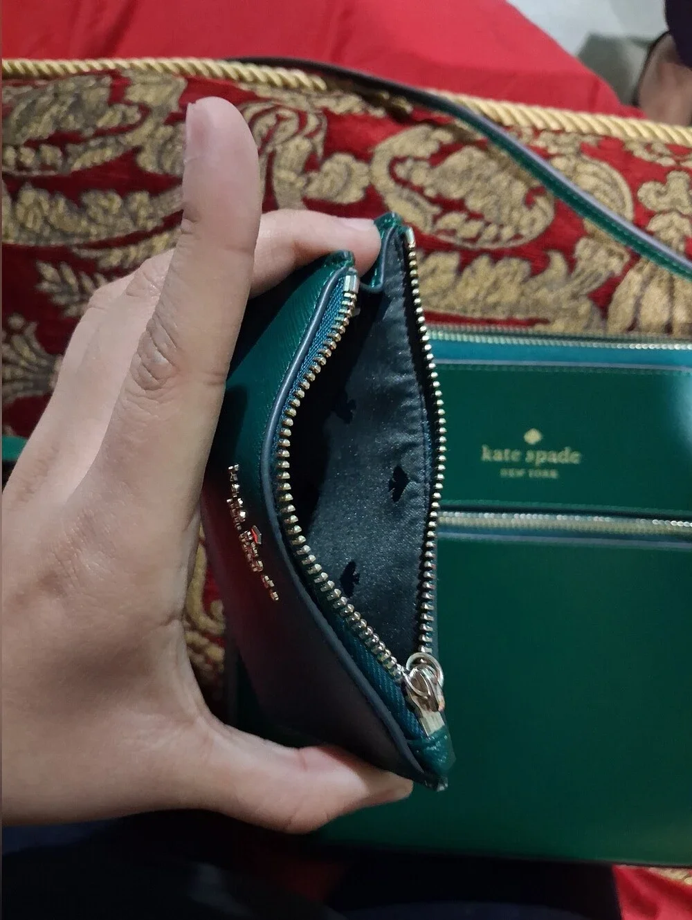 kate spade Green Leather Crossbody Bag with Front Zip Pocket